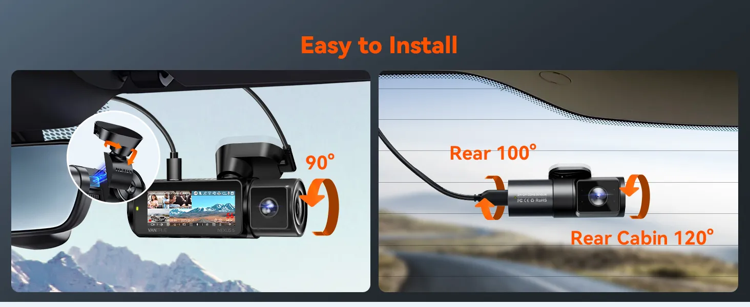 Vantrue 360&deg; Dash Cam WiFi 2.7K Black Box Android IOS APP 5GHz GPS Parking Sensors for Cars  DVR  Camera for Vehicle
