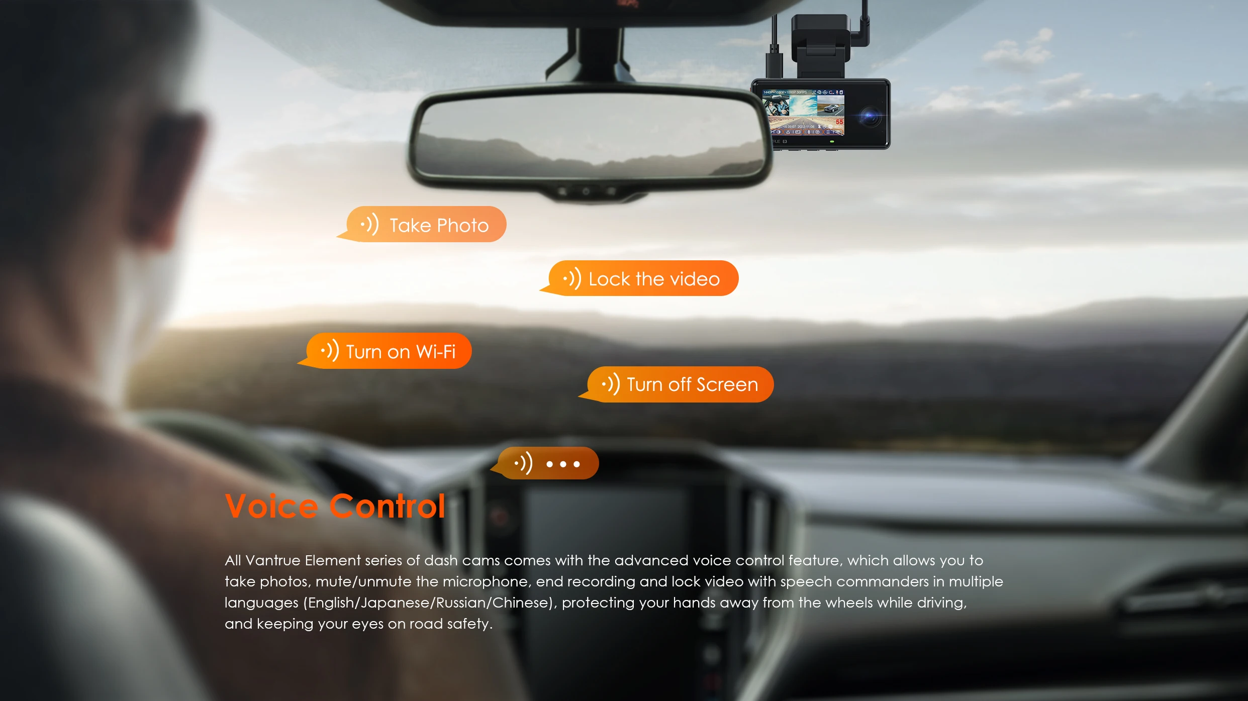 Vantrue E3 3 Channel Dash Cam 2.5K Front and Rear Inside Built-in WiFi GPS,Car Camera with Voice Control