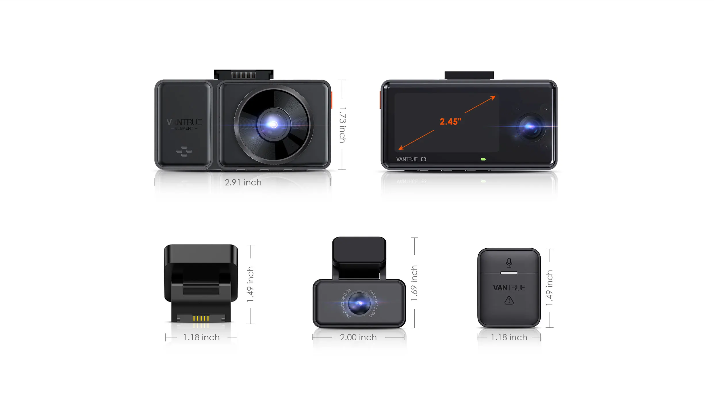 Vantrue E3 3 Channel Dash Cam 2.5K Front and Rear Inside Built-in WiFi GPS,Car Camera with Voice Control