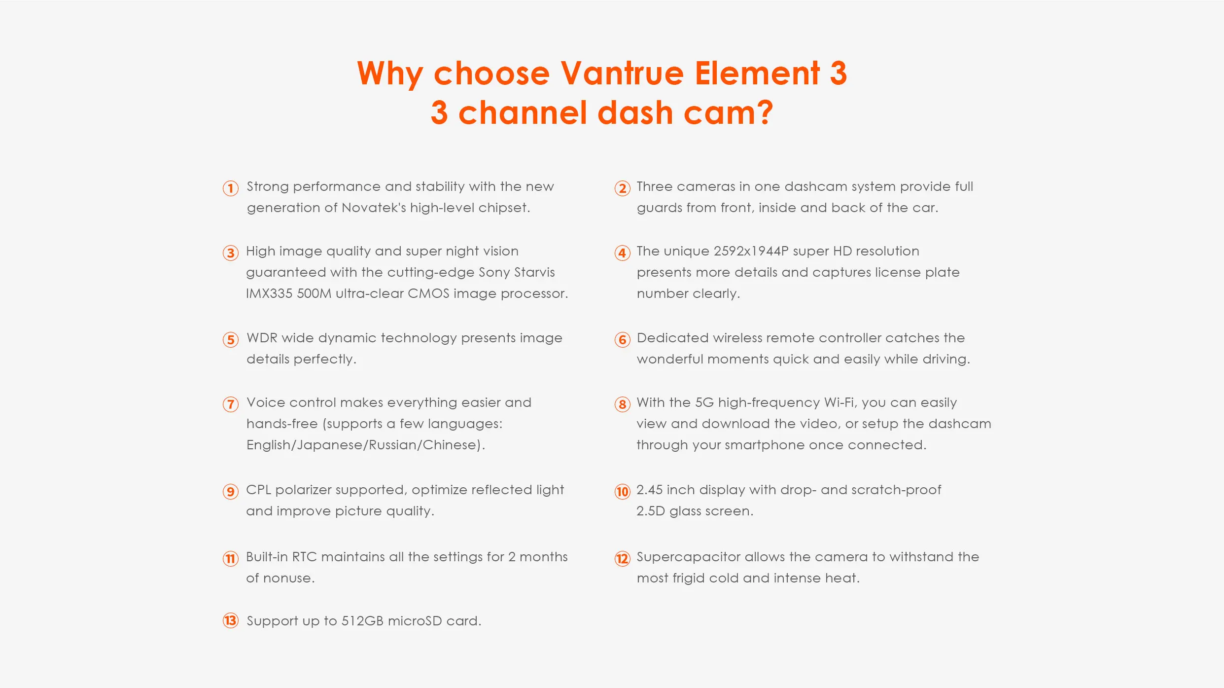 Vantrue E3 3 Channel Dash Cam 2.5K Front and Rear Inside Built-in WiFi GPS,Car Camera with Voice Control