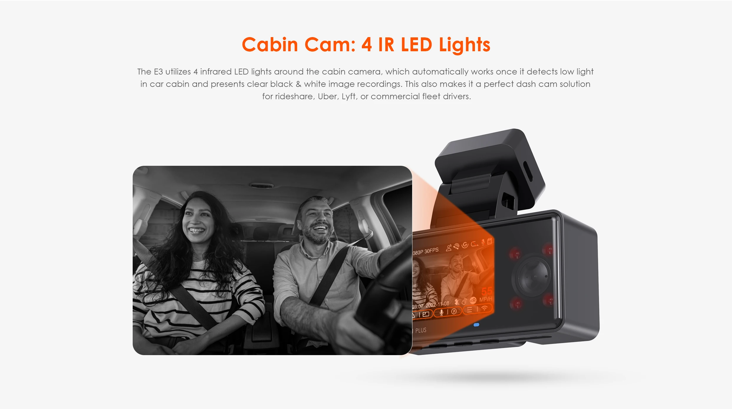 Vantrue E3 3 Channel Dash Cam 2.5K Front and Rear Inside Built-in WiFi GPS,Car Camera with Voice Control