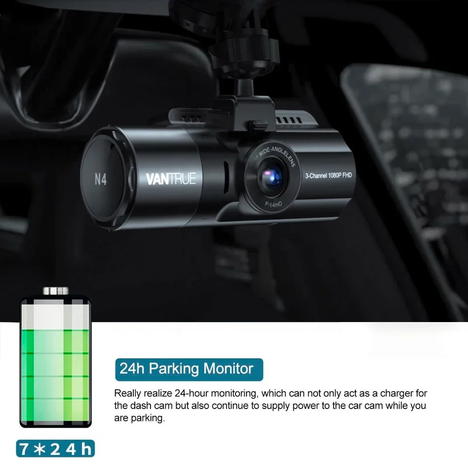 VANTRUE  Voltage Display OBD Type C USB & Mini 9.8ft  Hardwire Charger Cable N E S Series Dash Cam for Car