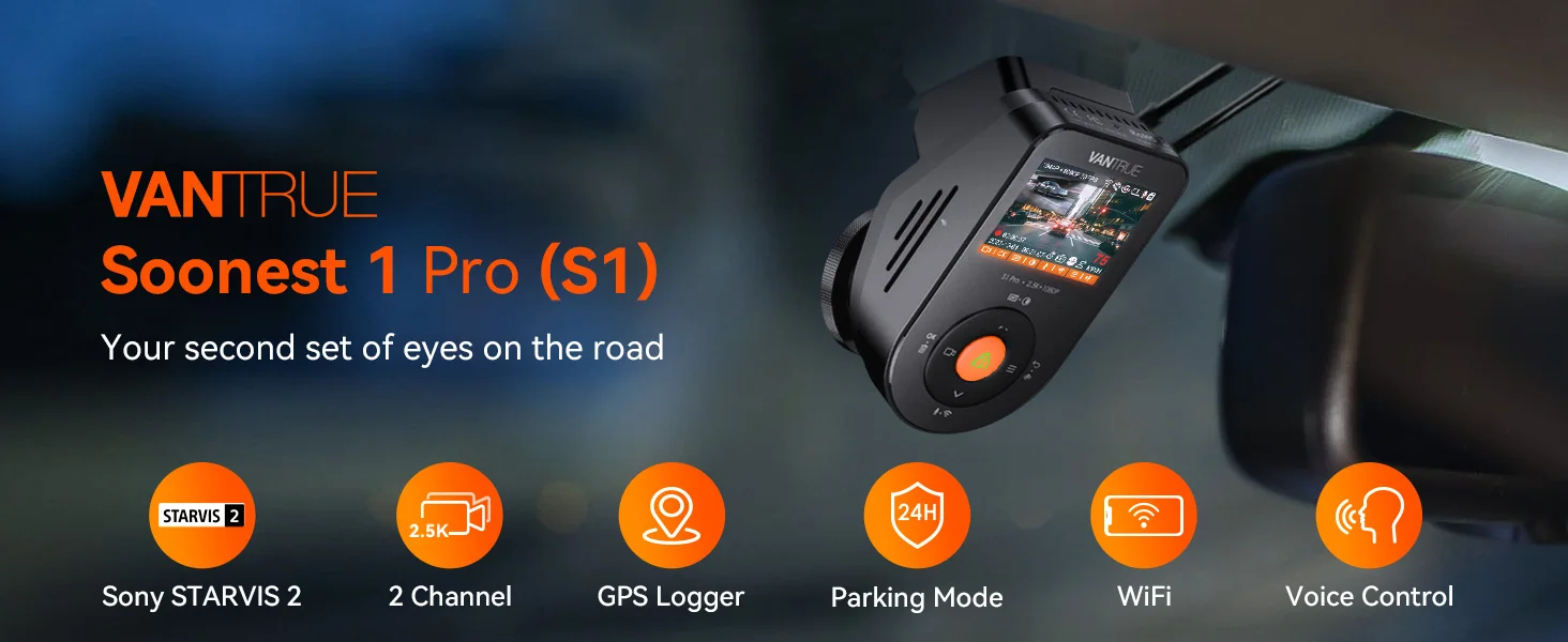 Vantrue Dash Cam Front and Rear S1pro 5G WiFi 2.7K Car DVR STARVIS2 Black Box HDR Night Vision 1440P 60FPS Camara Car S1pro