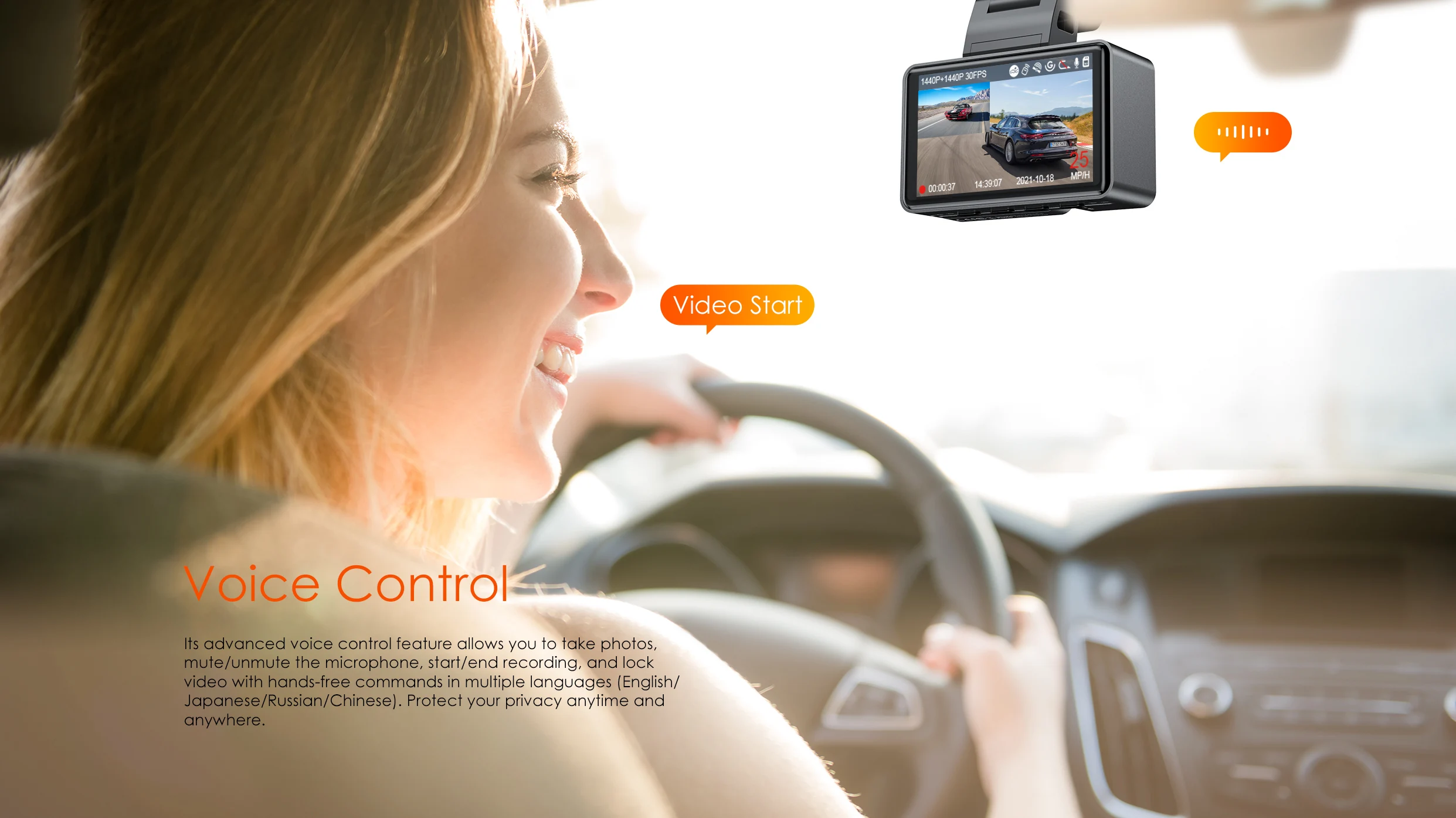 Vantrue E2 Car DVR 2.5K Front and Rear Dash cam for Car with 5G WiFi GPS Voice Control Black Box 1944P Car Recorders