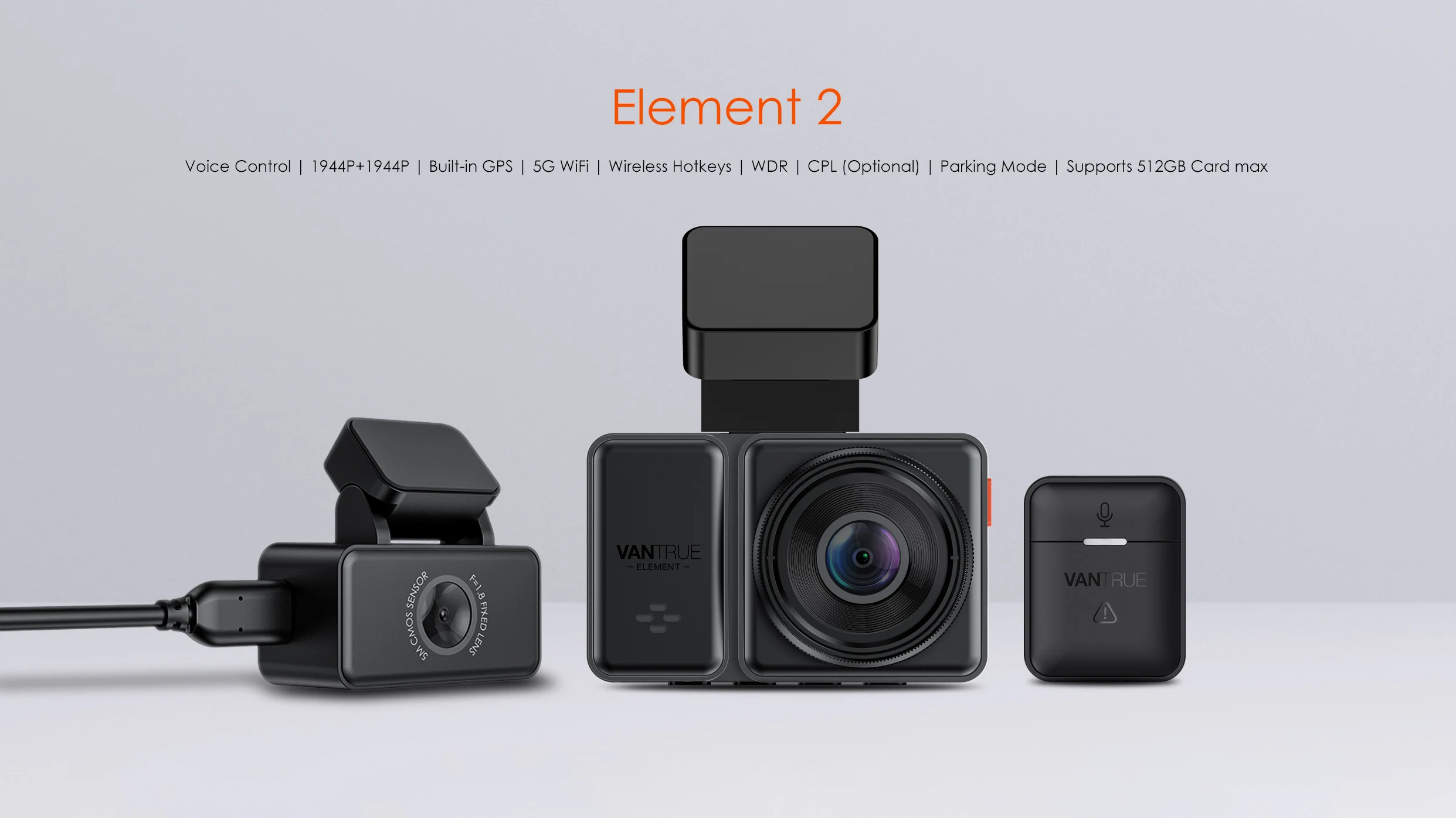 Vantrue E2 Car DVR 2.5K Front and Rear Dash cam for Car with 5G WiFi GPS Voice Control Black Box 1944P Car Recorders